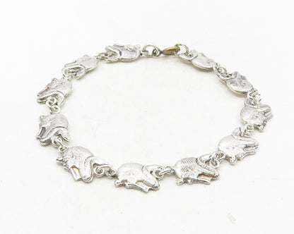 925 Sterling Silver  Vintage Egyptian Pharaoh Head Chain Bracelet  BT4244