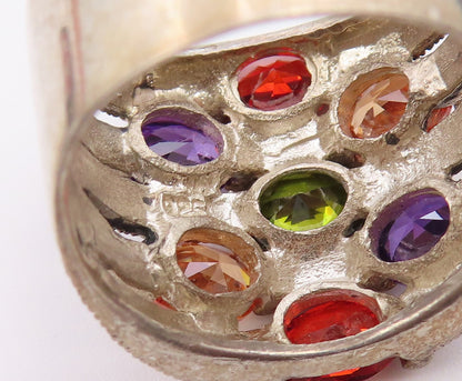 925 Sterling Silver Vintage Ring Multi Gemstone Statement Band  Sz 9  RG36558