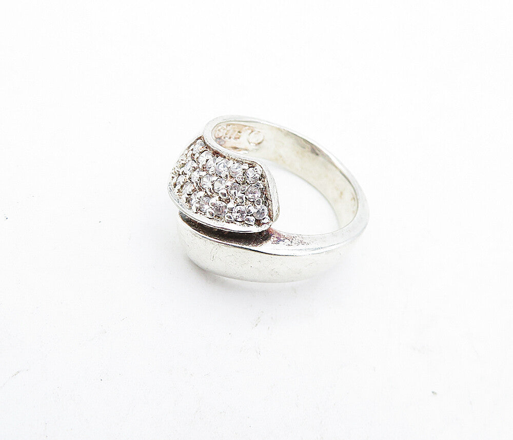 SHUBE 925 Sterling Silver  Vintage Shiny Topaz Bypass Band Ring Sz 7  RG4608
