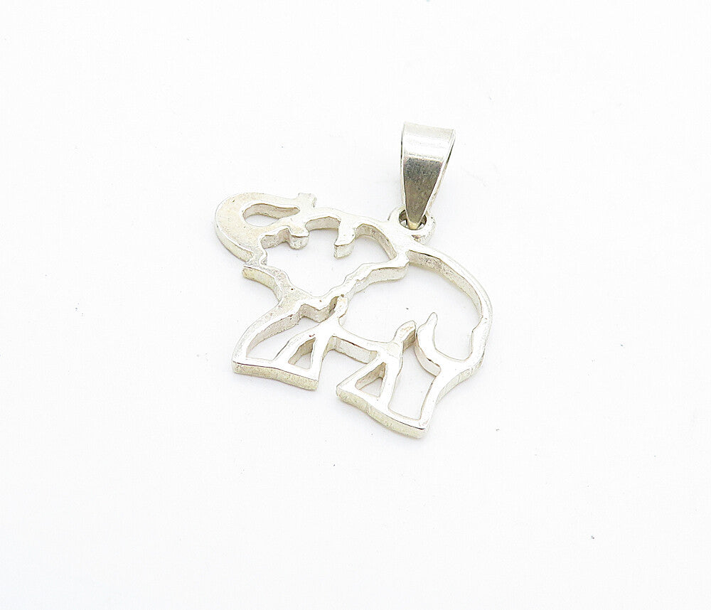 925 Sterling Silver  Petite Shiny Open Elephant Outline Drop Pendant  PT5707