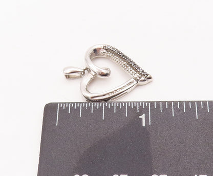 925 Sterling Silver Vintage Pendant Swirled Cutout Diamonds Inlay Heart  PT23094