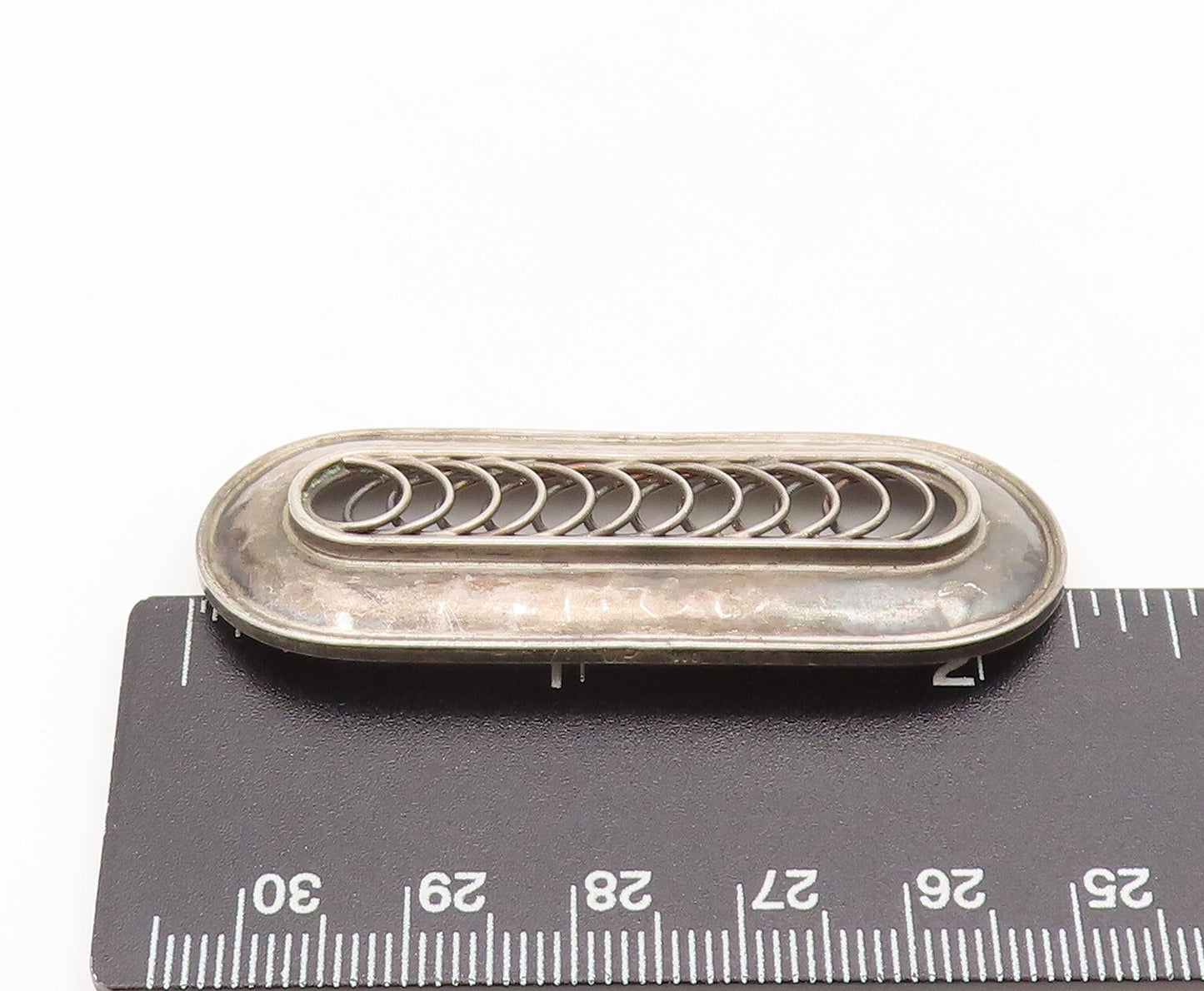 EUROPE 925 Silver  Vintage Brutalist Race Track With Rings Brooch Pin  BP10376
