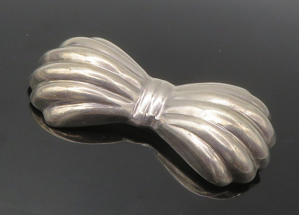 MEXICO 925 Sterling Silver  Vintage Shiny Bow Tie Hollow Brooch Pin  BP5550