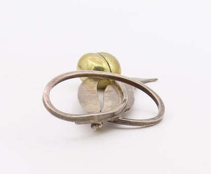MEXICO 925 Sterling Silver  Vintage Two Tone Flower Motif Brooch Pin  BP6735