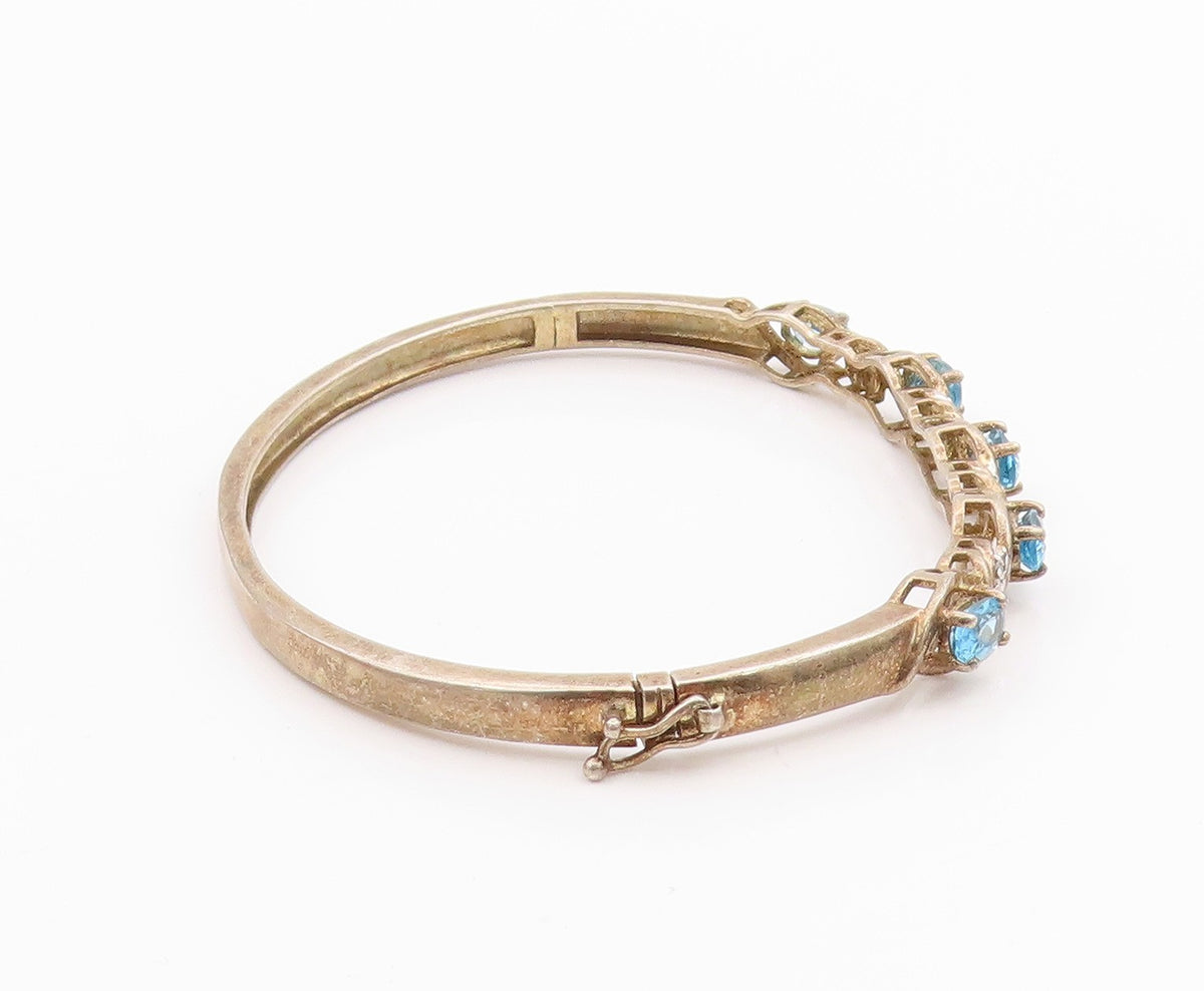 925 Sterling Silver Vintage Bracelet Swirly Diamonds & Oval Topaz Bangle BT11350