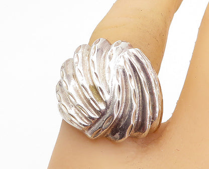 925 Sterling Silver  Vintage Modernist Shiny Etched Band Ring Sz 7.5  RG4746