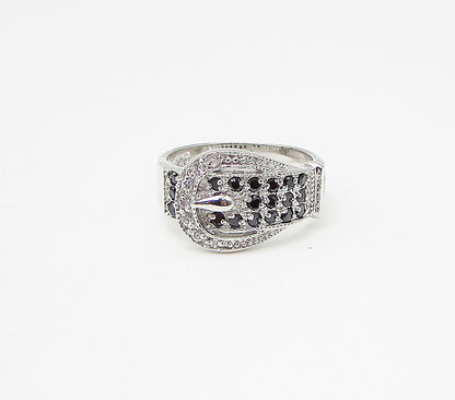 925 Silver  Sapphire & White Cubic Zirconia Belt Style Band Ring Sz 7  RG3425