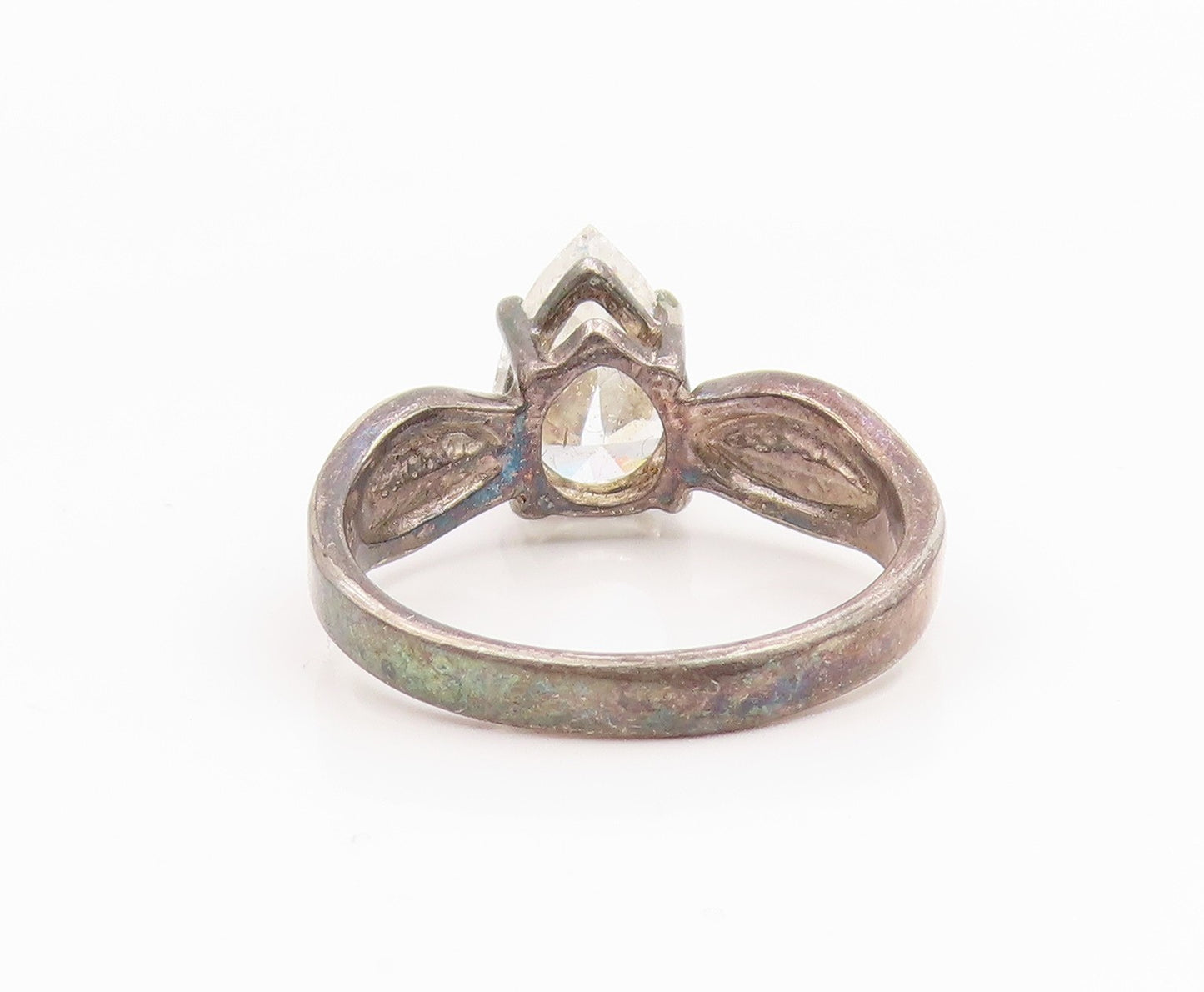 925 Sterling Silver Vintage Ring Pear Cut CZ Solitaire Band  Sz 10  RG35484