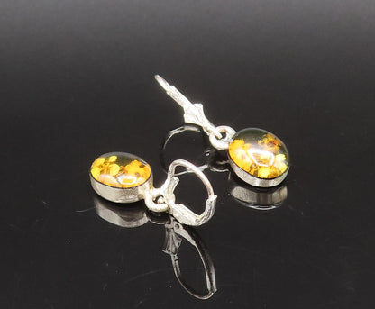 925 Sterling Silver  Vintage Fancy Floral Glass Art Dangle Earrings  EG12262