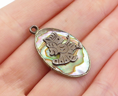 925 Sterling Silver  Vintage Abalone Shell Traditional Figure Pendant  PT3090
