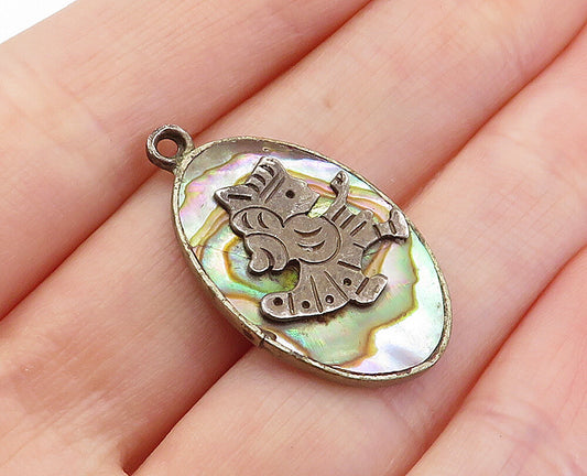 925 Sterling Silver  Vintage Abalone Shell Traditional Figure Pendant  PT3090