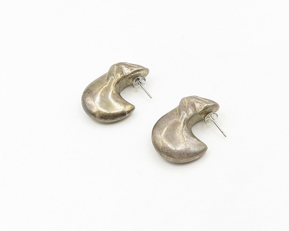 925 Sterling Silver  Vintage Dark Tone Hollow Curved Drop Earrings  EG9377