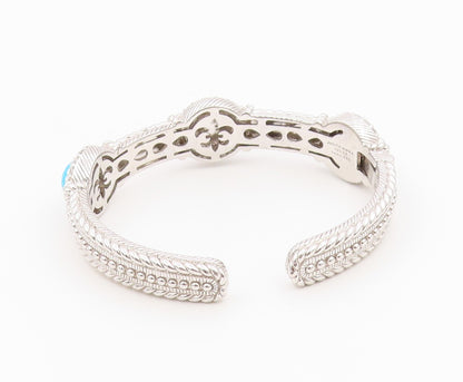 925 Sterling Silver Vintage Bracelet JUDITH RIPKA Turquoise & CZ Cuff  BT12168