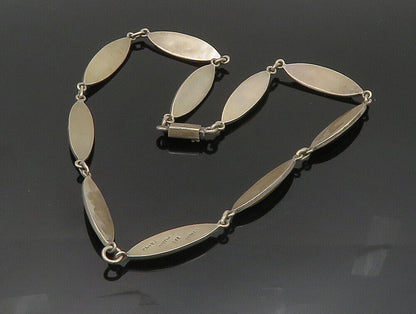 MEXICO 925 Sterling Silver Vintage Tiger's Eye Needlepoint Link Necklace  NE3850