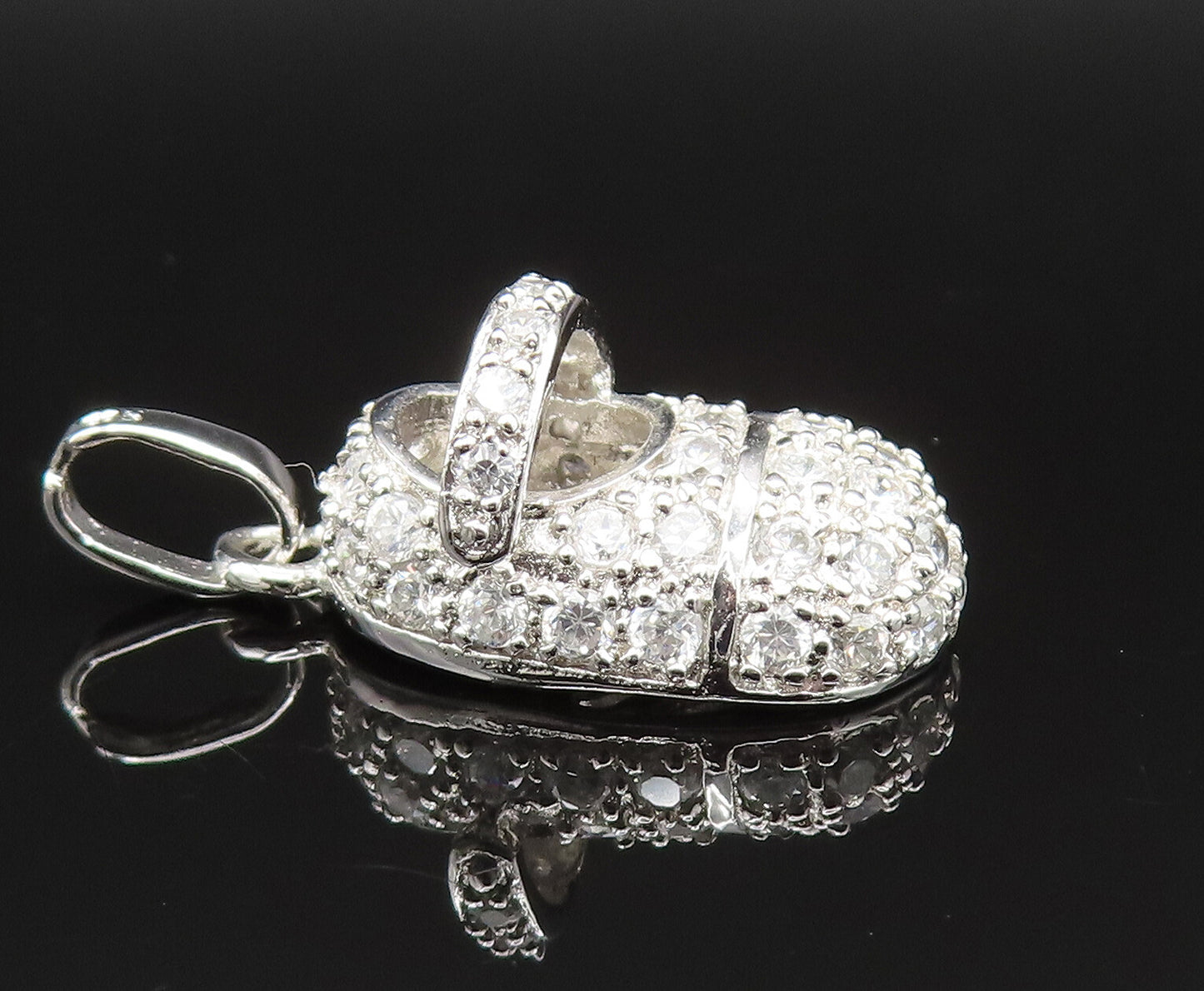 925 Sterling Silver  Vintage Sparkly Cubic Zirconia Shoe Charm Pendant PT20939