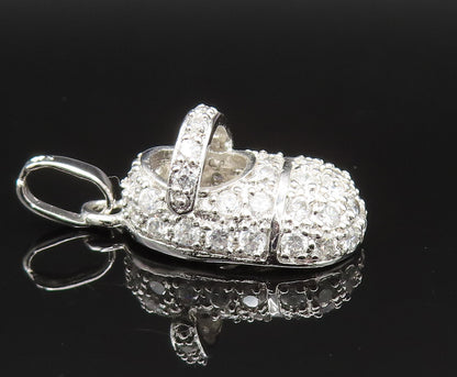 925 Sterling Silver  Vintage Sparkly Cubic Zirconia Shoe Charm Pendant PT20939