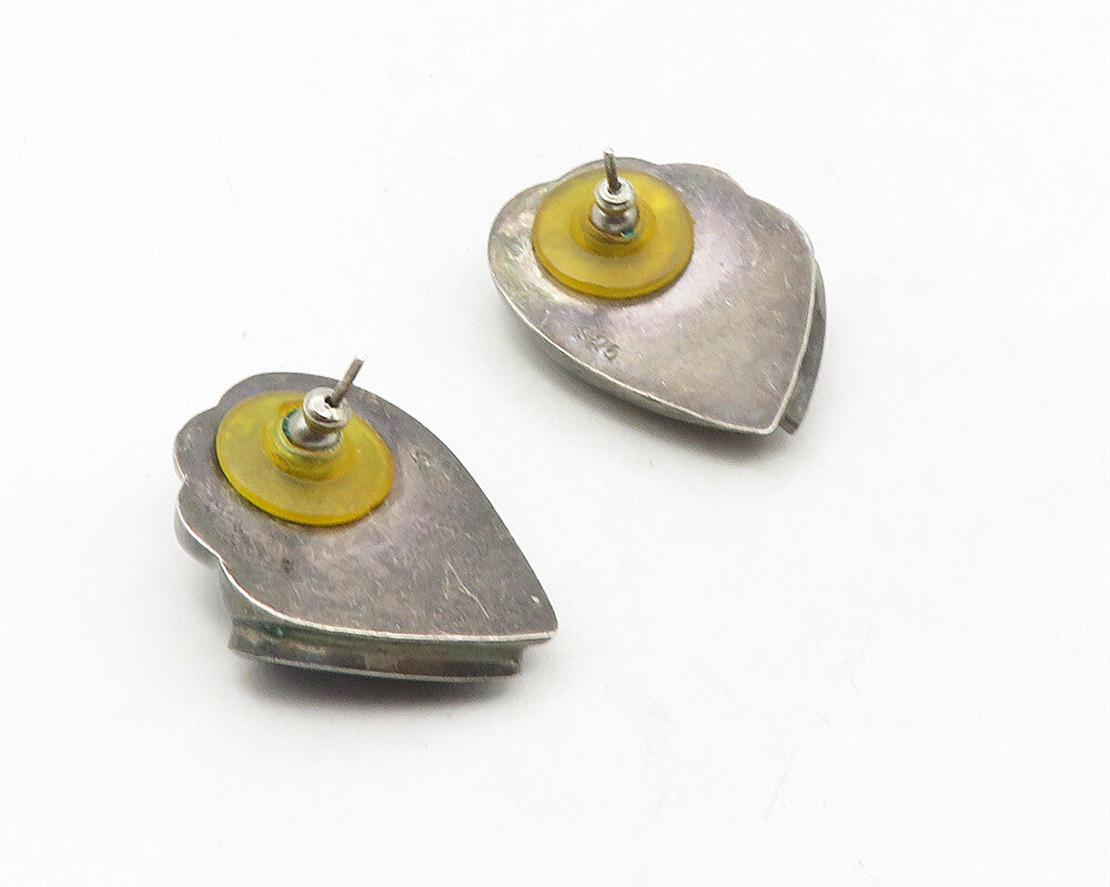 925 Sterling Silver  Vintage Black Onyx Fluted Dark Tone Drop Earrings  EG5189