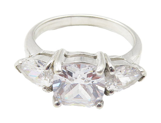 925 Sterling Silver  Sparkling Cubic Zirconia 3 Stone Band Ring Sz 7  RG10660