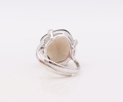 925 Sterling Silver Vintage Ring Square Cut Smoky Quartz CZ Band Sz 8.5  RG29910
