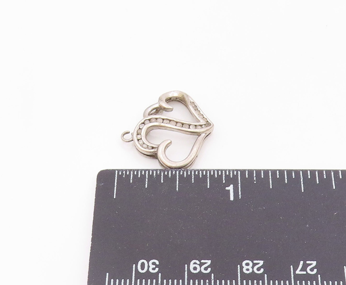 925 Sterling Silver  Vintage Genuine Diamonds Love Hearts Pendant  PT12538