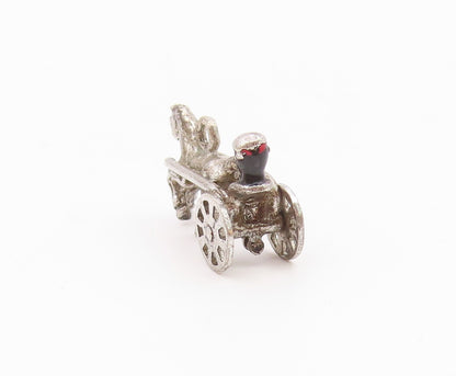 925 Sterling Silver  Vintage Old Fashioned Horse & Carriage Pendant  PT19083