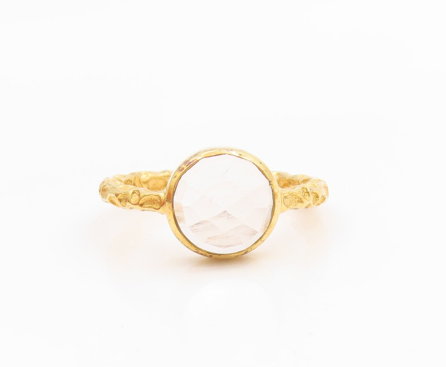925 Sterling Silver Vintage Ring Gold Plated Quartz Hammered Band  Sz 8  RG35822