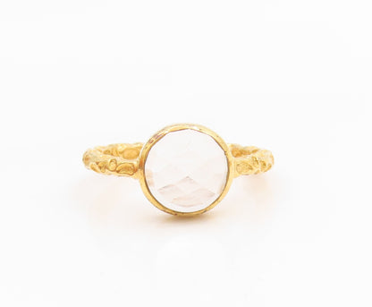 925 Sterling Silver Vintage Ring Gold Plated Quartz Hammered Band  Sz 8  RG35822