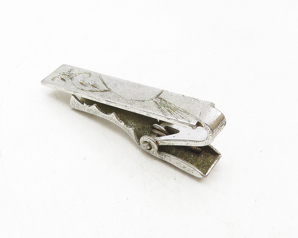 925 Sterling Silver  Vintage Petite Shiny Swirl Etched Design Tie Clip  TR1690