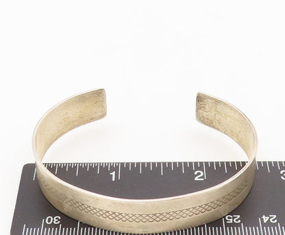 925 Sterling Silver  Vintage Brutalist Etched Square Cuff Bracelet  BT10147