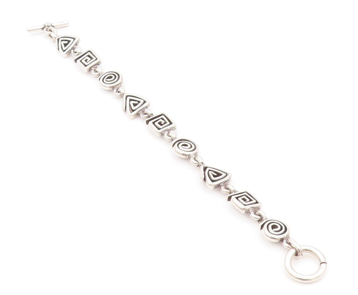 925 Sterling Silver Vintage Bracelet Spiral Square & Triangle Maze Cut  BT11119