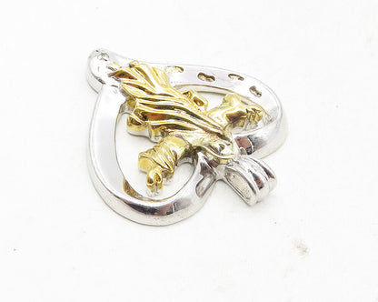 925 Sterling Silver  Vintage Shiny Religious Quote Love Heart Pendant  PT7240