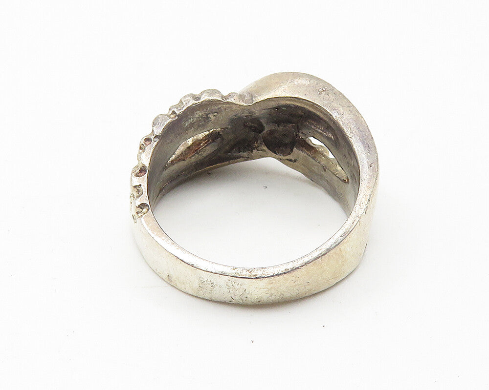 925 Sterling Silver  Vintage Dark Tone Chiseled Detail Band Ring Sz 6  RG10617