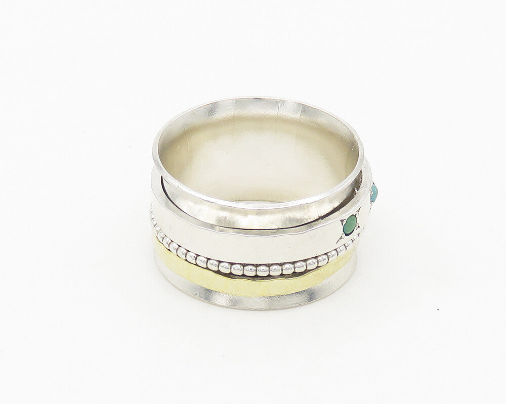 STAV 925 Silver  Vintage Shiny Turquoise Hammered Band Ring Sz 7  RG18336