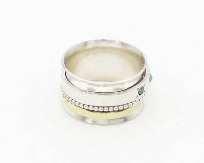 STAV 925 Silver  Vintage Shiny Turquoise Hammered Band Ring Sz 7  RG18336
