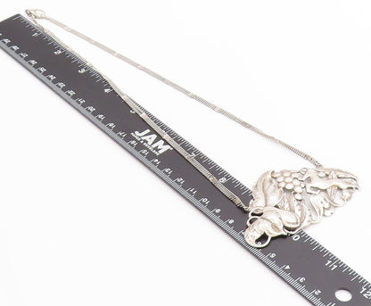925 Sterling Silver Vintage Necklace Antique Carved Floral Pendent   NE4586