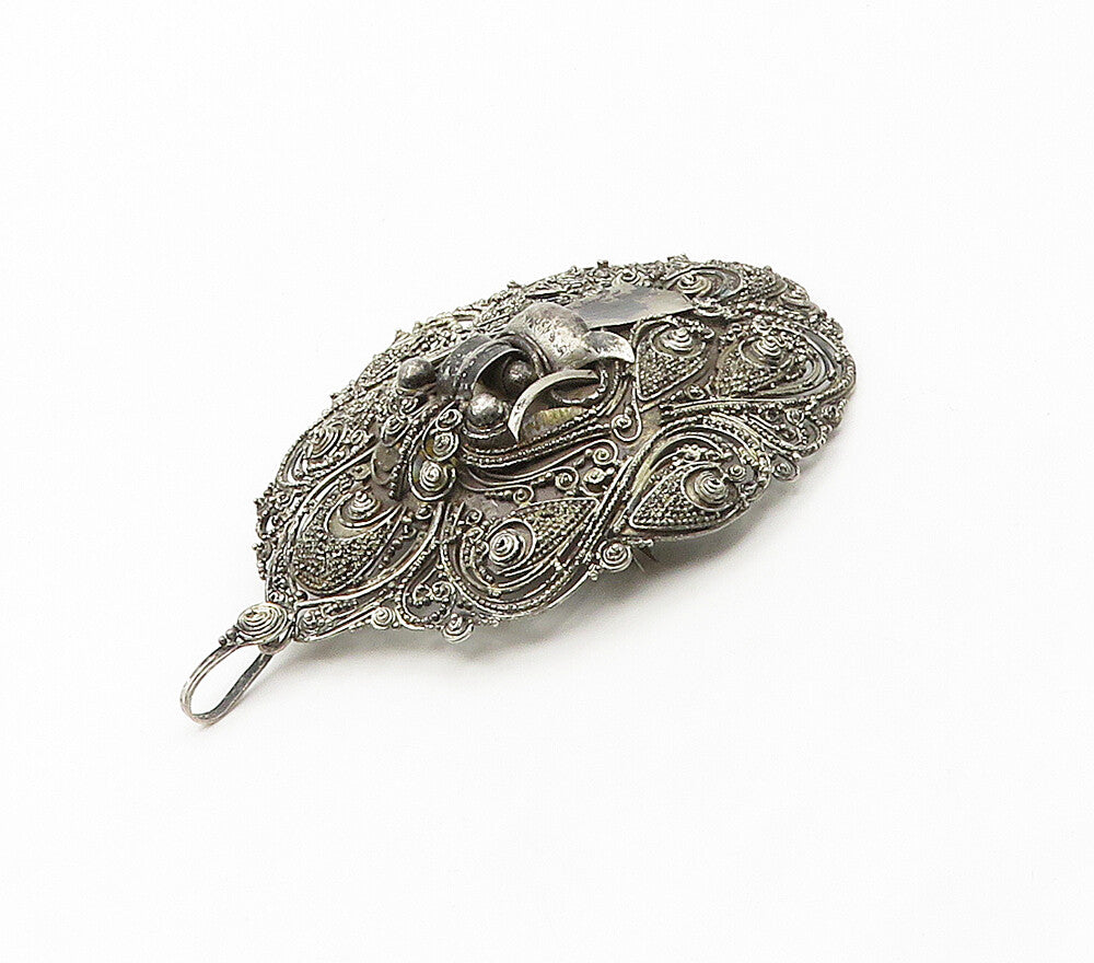 SURA 925 Silver  Vintage Antique Dark Tone Ornate Pattern Pendant  PT13443
