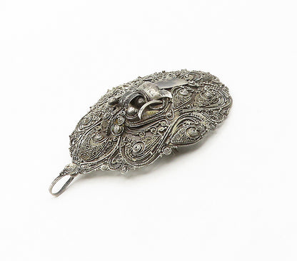 SURA 925 Silver  Vintage Antique Dark Tone Ornate Pattern Pendant  PT13443