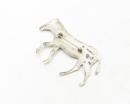 925 Sterling Silver  Vintage Shiny Walking Zebra Animal Brooch Pin  BP4761