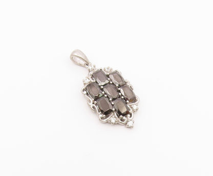 925 Sterling Silver  Vintage Solid Beaded Oval Round Sapphire Pendant  PT22413