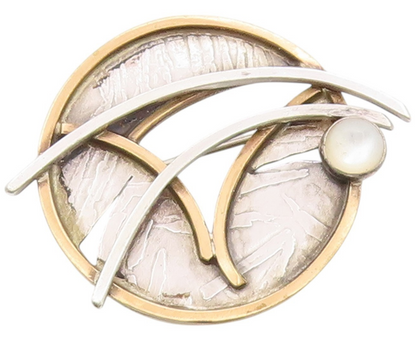 925 Sterling Silver Vintage Brooch Opal Gold Plated Celestial Design  BP11777