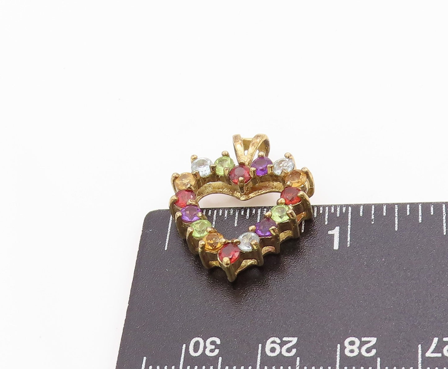 925 Sterling Silver Vintage Pendant Gold Plated Multi Gemstone Heart  PT24856