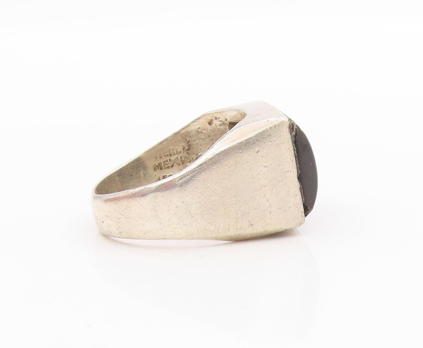 925 Sterling Silver Vintage Ring MEXICO Rectangle Goldstone  Sz 10.5  RG33288