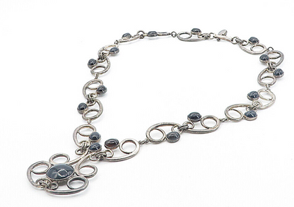 ISRAEL 925 Sterling Silver Vintage Black Onyx Swirl Chain Necklace  NE1416