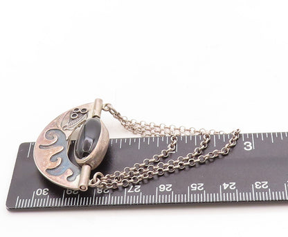 925 Sterling Silver Vintage Brooch Pin Designer Oval Onyx & Gemstone  BP11312