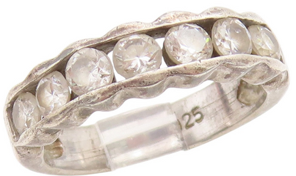 925 Sterling Silver Vintage Ring CZ Modernist Waved Design Band  Sz 6  RG34819