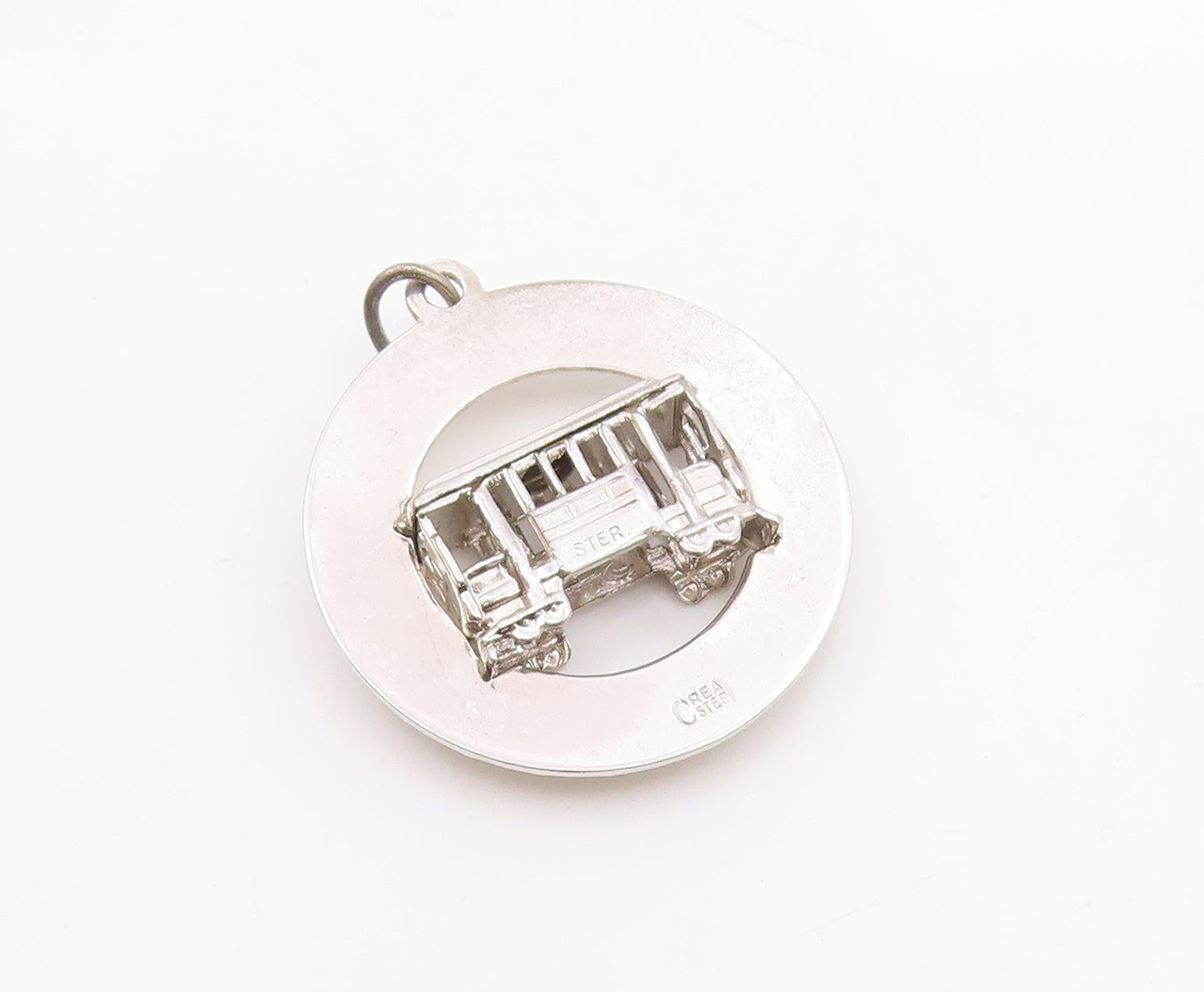 CREA 925 Sterling Silver   Vintage San Francisco Trolley Car Pendant  PT20643