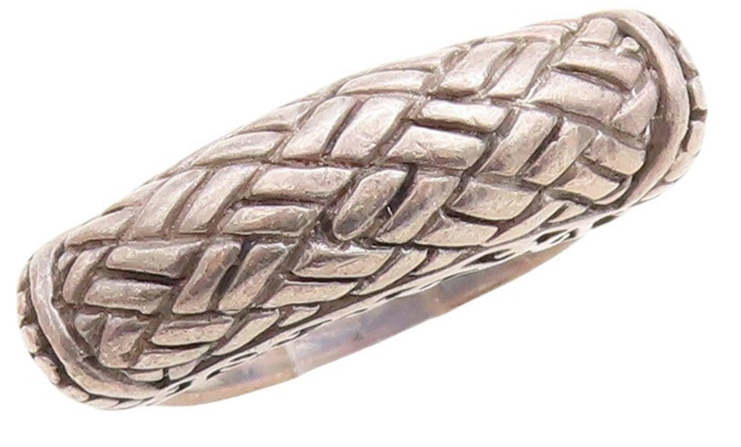 925 Sterling Silver Vintage Ring Dark Tone Woven Effect Carved  Sz 8  RG31253