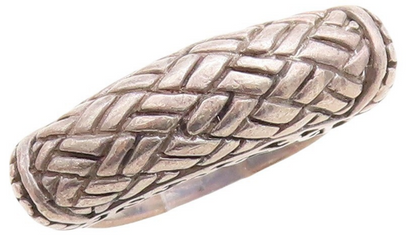 925 Sterling Silver Vintage Ring Dark Tone Woven Effect Carved  Sz 8  RG31253