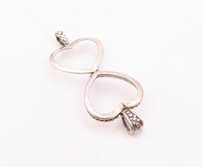 925 Sterling Silver  Vintage Shiny Open Love Heart Pendant (OPENS)  PT17126