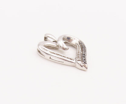 925 Sterling Silver Vintage Pendant Swirled Cutout Diamonds Inlay Heart  PT23094